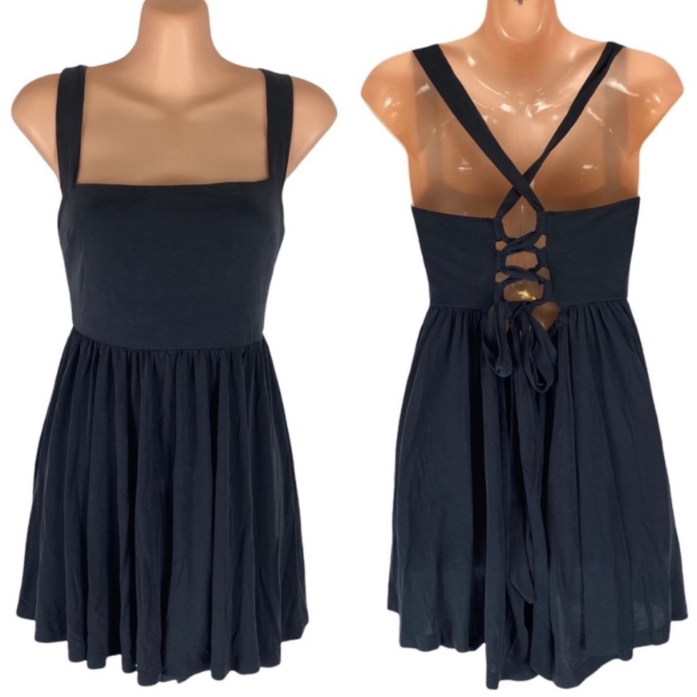 Urban Outfitters Charcoal Square Neck Lace-up Back Flowing Romper Size S